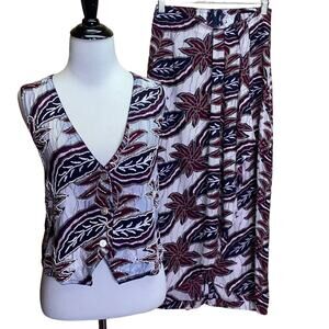 Faith Vintage Rayon Hawaiian Button Up Vest (Small) & Skirt (Medium) 2 PC Outfit
